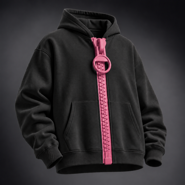 Black Giant Zipper Heavyweight Cotton Fleece Jacket