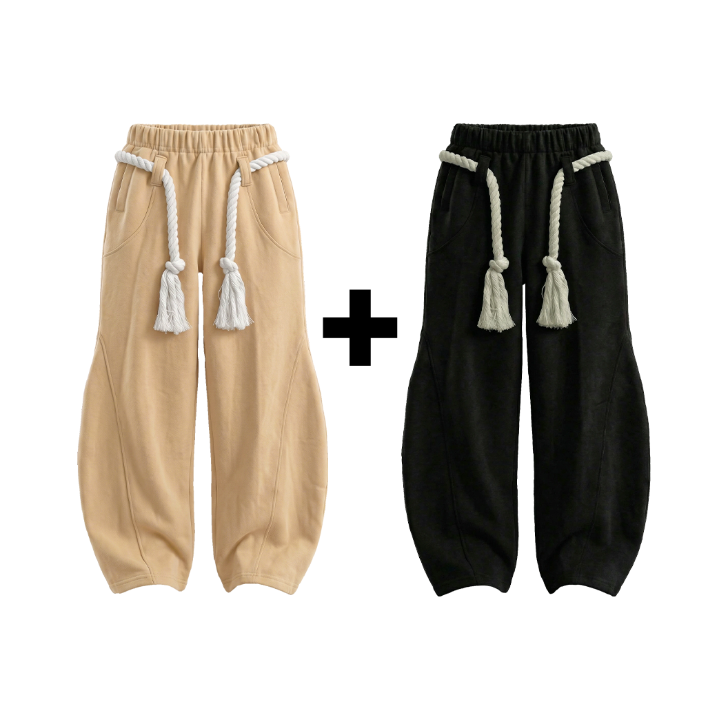BEIGE TOJI Rope Unisex Barrel Fit Baggy Pants