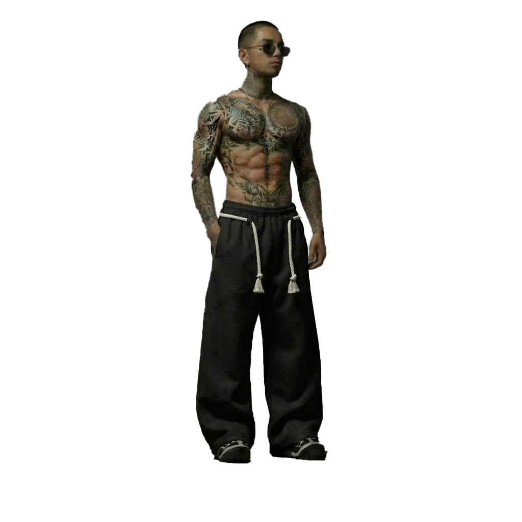 BLACK TOJI Rope Unisex Straight Fit Baggy Pants