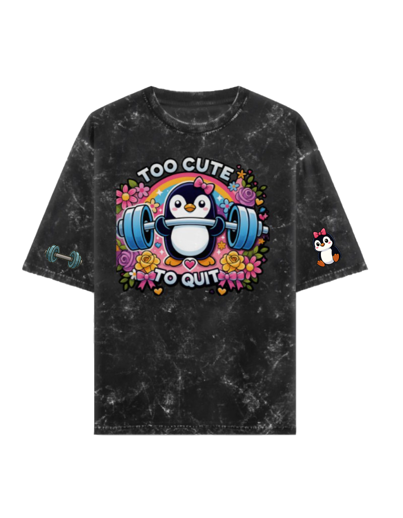 🐧 Too Cute to Quit Oversized Acid Washed Tshirt