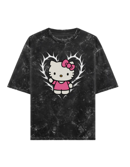 Spiked Sweetheart Acid Washed Oversized Tee
