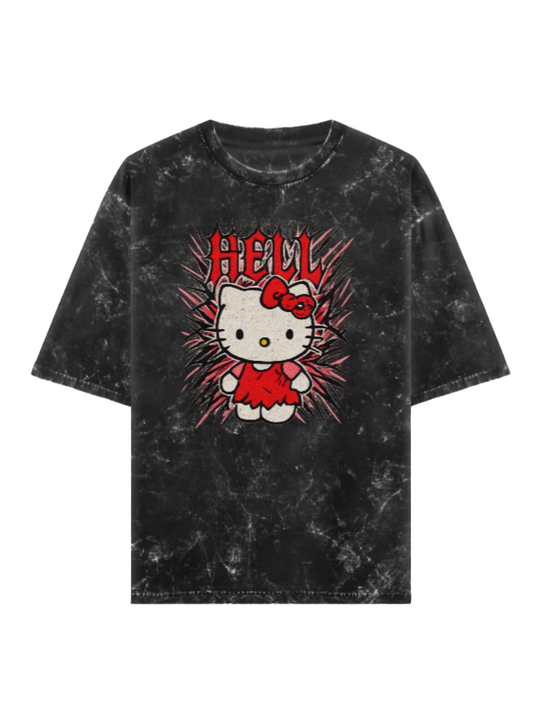 Hell-O Kitty Acid Washed Oversized Tee