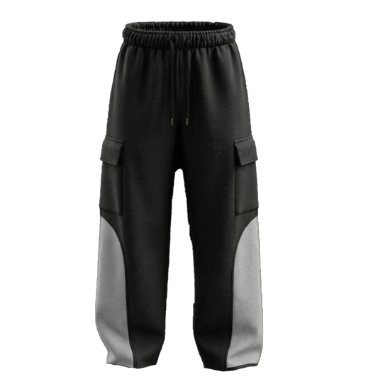 BLACK Panelled UNISEX Cargo Pants