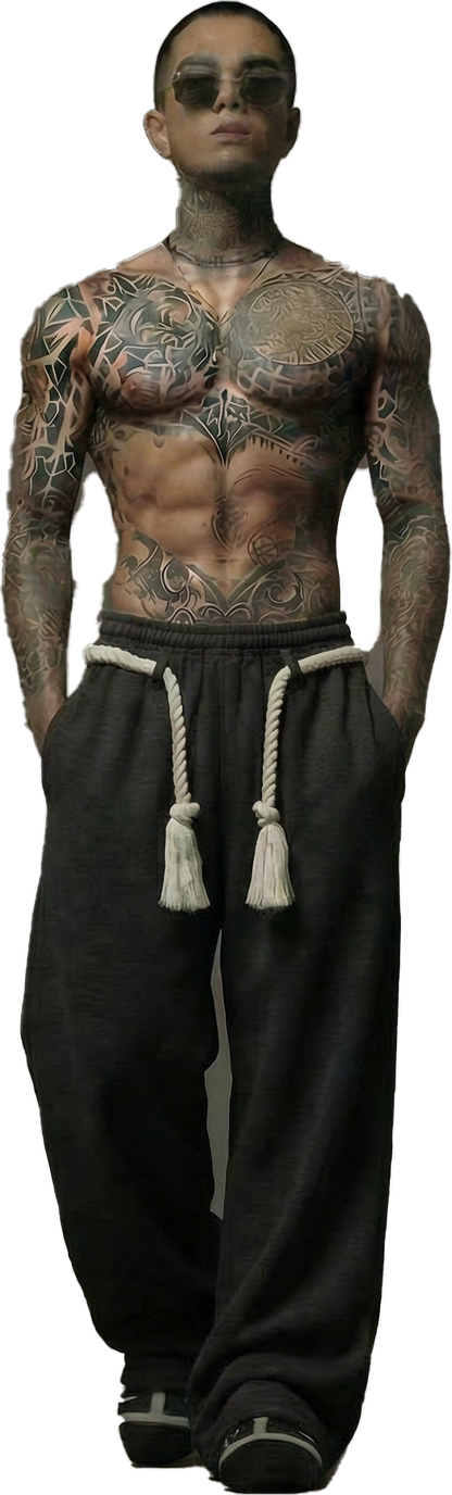 BLACK TOJI Rope Unisex Straight Fit Baggy Pants