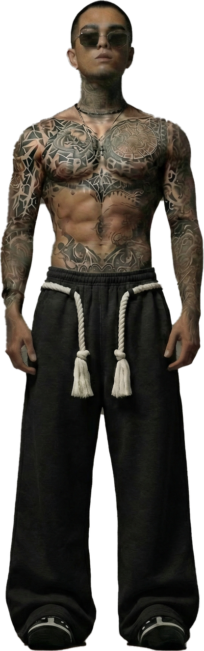 BLACK TOJI Rope Unisex Straight Fit Baggy Pants