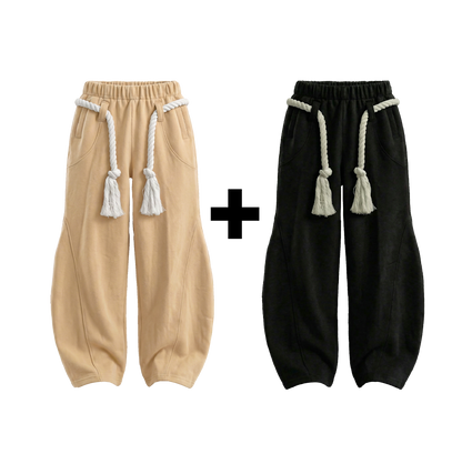 BEIGE TOJI Rope Unisex Barrel Fit Baggy Pants