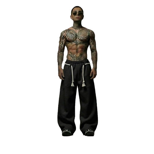 BLACK TOJI Rope Unisex Straight Fit Baggy Pants