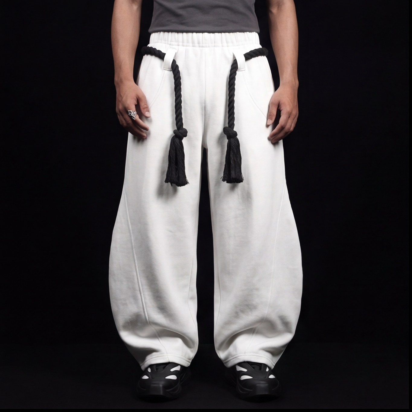 WHITE TOJI Rope Unisex Barrel Fit Baggy Pants