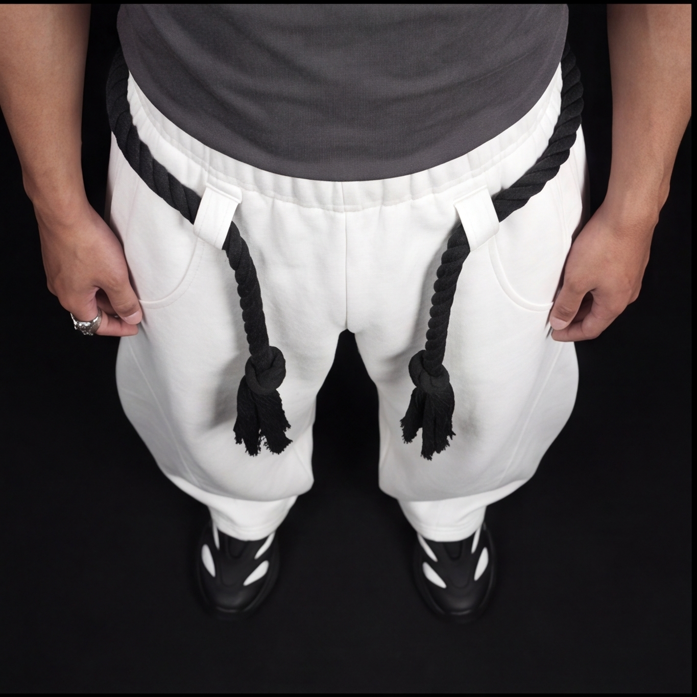 WHITE TOJI Rope Unisex Barrel Fit Baggy Pants