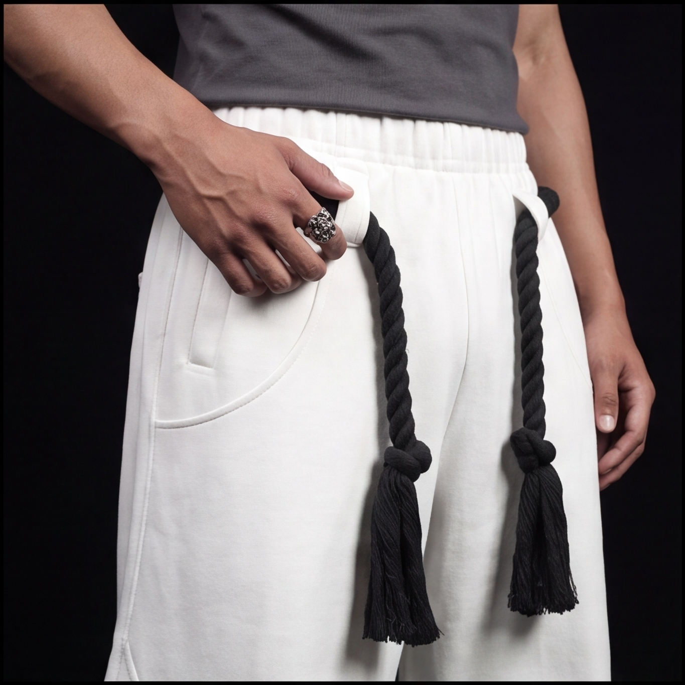 WHITE TOJI Rope Unisex Barrel Fit Baggy Pants