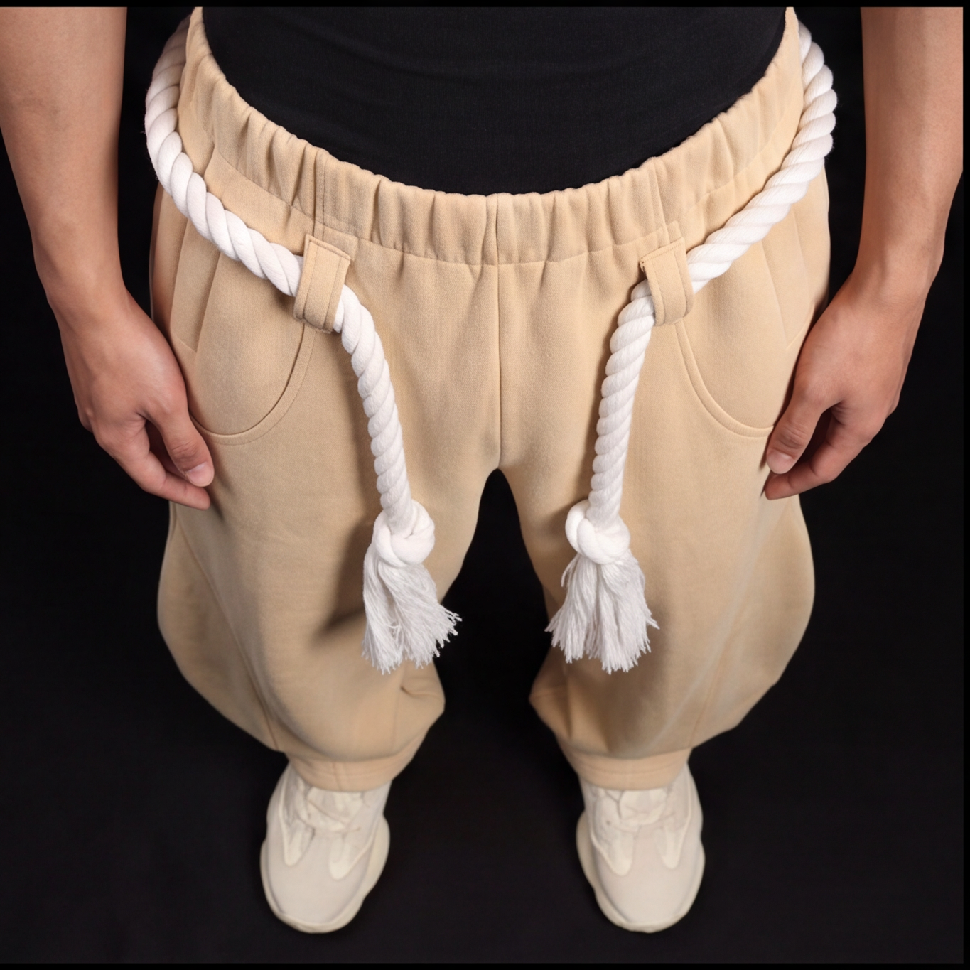 BEIGE TOJI Rope Unisex Barrel Fit Baggy Pants