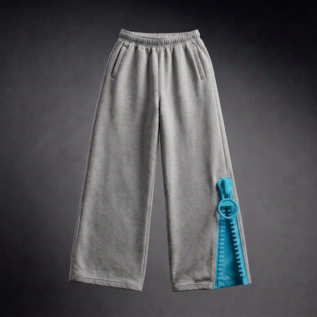 Grey Giant Zipper Heavyweight Baggy Pants